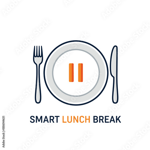 A stylized icon depicting a lunch break with cutlery and a pause symbol
