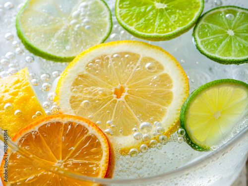Bubble lemonade water with citrus slices.