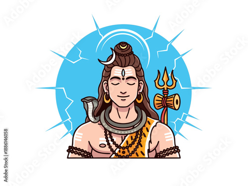 Maha Shivaratri celebration illustration featuring Lord Shiva with trident and serpent, symbolizing Hindu mythology and spiritual growth