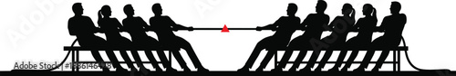 Black silhouette of two teams playing tug of war for business competition and teamwork strength concept vector illustration