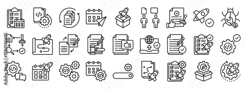 Release Management icon collection. Containing design release, management, process, technology, software, business, project
