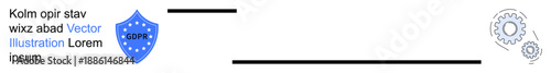 Online privacy, GDPR compliance, data security, system settings, cybersecurity, regulatory frameworks. Blue shield with GDPR text, gear icon. Online privacy and GDPR compliance concept