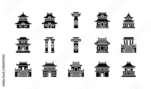 Collection of Traditional East Asian Architectural Structures and Buildings