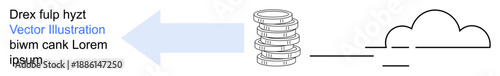 Cloud technology, data storage, server connection, networking, file sharing, digital communication. A server stack connected to a cloud via an arrow. Cloud technology and data storage concept