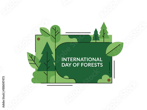 Celebrating International Day of Forests with lush green trees and foliage in a vibrant forest landscape illustration