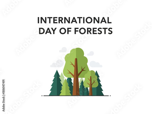 Celebrating International Day of Forests with trees and greenery in a serene landscape illustration from a frontal viewpoint