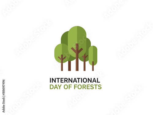 Celebrating International Day of Forests with trees in a forest landscape illustration from a frontal viewpoint