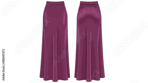 Elegant flowing magenta skirt design template for fashion creatives and garment manufacturers presenting modern women's apparel concepts.