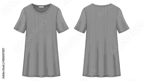 Elegant grey short-sleeve pleated dress showcasing a minimalist design with front and back views, perfect for versatile fashion applications and