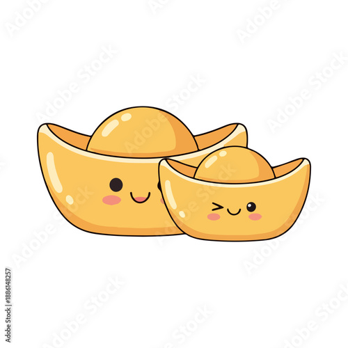 Kawaii Gold Ingots Chinese New Year Prosperity Symbol Vector