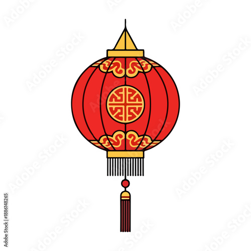 Traditional Red Chinese Lantern Icon Vector Illustration Outline Style