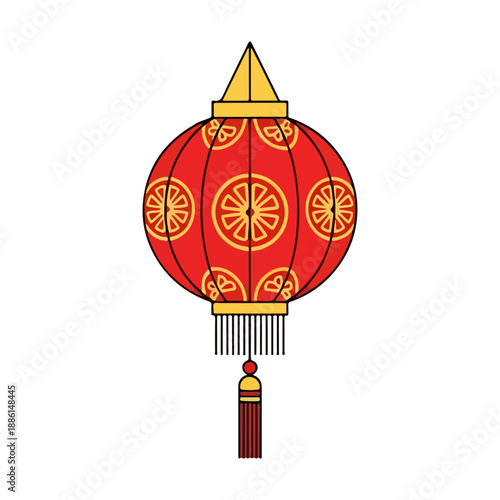 Chinese Lantern Icon Red Gold Vector Illustration Design