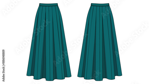 Elegant teal pleated midi skirts in a pair showcasing timeless style and versatile fashion design on white background perfect for apparel catalogs