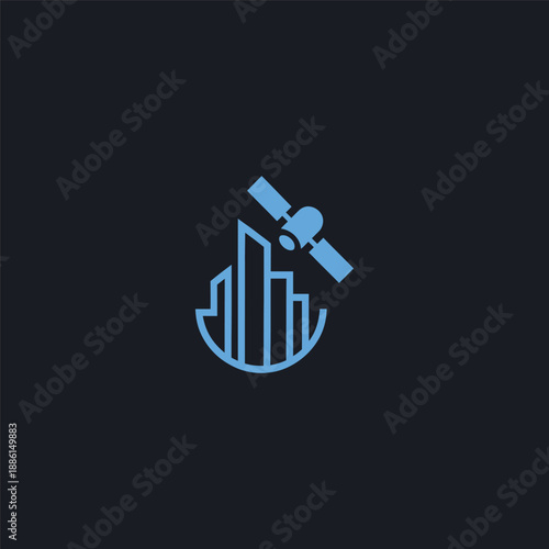 Urban satellite logo in sleek and contemporary minimalist design.