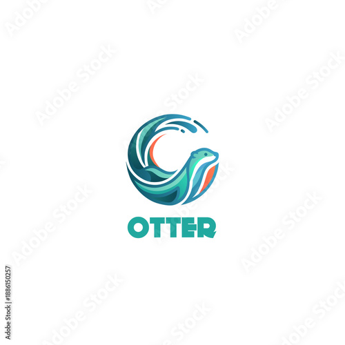 Modern Stylized Otter Logo Vector Illustration with Water Wave and Circle Element