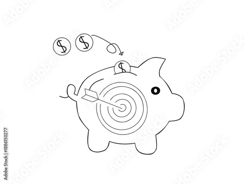 Simple line sketch of piggy bank with target symbol representing savings goals