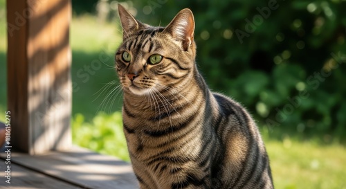 Wallpaper Mural A focused tabby cat sits alert in the sunlight. Torontodigital.ca