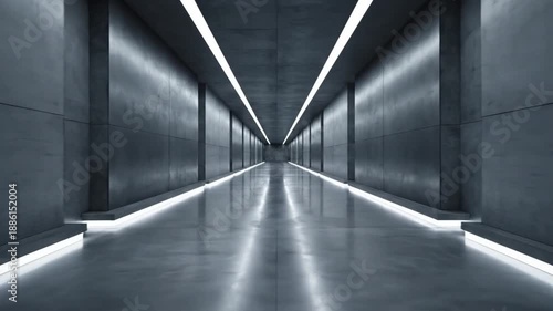 Futuristic Concrete Tunnel with Neon Lights, Modern Architecture