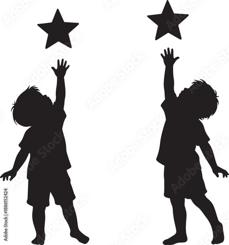 Silhouette of two children reaching for stars