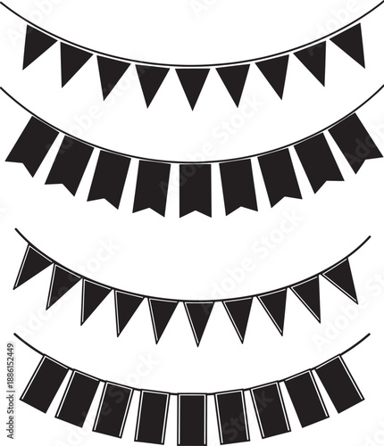 Black pennant banner silhouette on white background