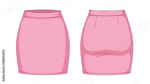 Flat vector design of a simple pink pencil skirt, showcasing both front and back views, ideal for fashion illustration and apparel templates in