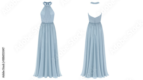 Elegant light blue halter neck maxi dress with flowing fabric design perfect for formal events like weddings or proms a beautiful attire choice for