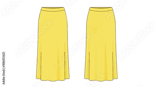 Fluid sunshine yellow maxi skirt technical fashion flat drawing vector illustration of a comfortable women's apparel design for casual or elegant
