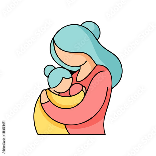 Mother and child embracing family love and maternal care vector