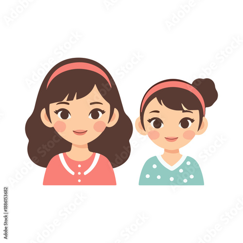 Two Cute Cartoon Women Avatars Smiling Happy