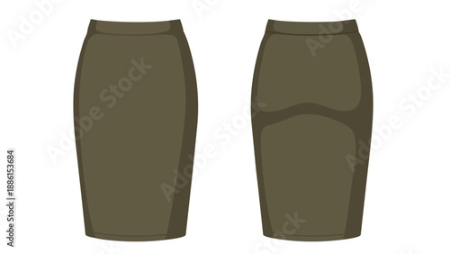 Elegant deep olive pencil skirt vector illustration set showcasing contemporary feminine fashion, ideal for business wear and sophisticated casual