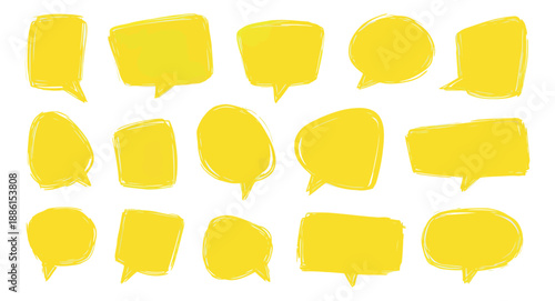 Hand drawn speech bubble set featuring various yellow shapes for communication design