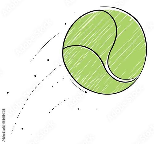 Hand drawn illustration of a tennis ball depicting dynamic movement for sports activities