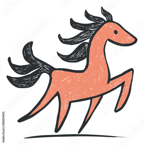 Hand drawn line art illustration of a horse depicting a running pose for playful design