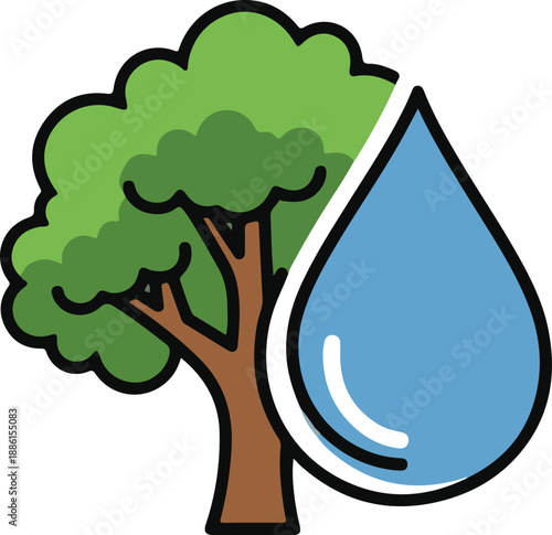 Tree and Water Drop Icon Environmental Conservation and Sustainability Illustration