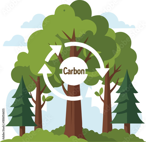 Carbon Cycle Depicted with Trees An Educational Illustration of Nature's Process