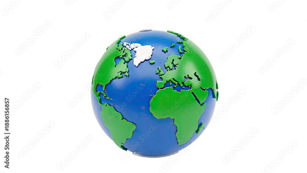 Fototapeta premium Stylized 3D Globe with Green Continents on Blue Ocean