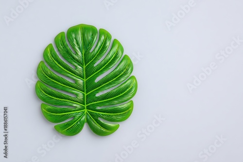 Wallpaper Mural Vibrant Green Monstera Leaf on White Background with Minimalist Tropical Aesthetic. Torontodigital.ca