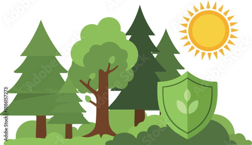 Protecting Nature A Symbol of Shielding Trees and the Environment from Harm, With the Sun