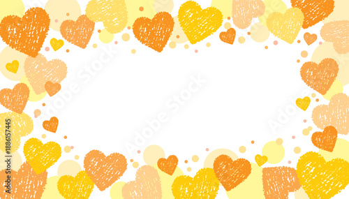 バレンタインのクレヨンハートの囲みフレーム/イエロー