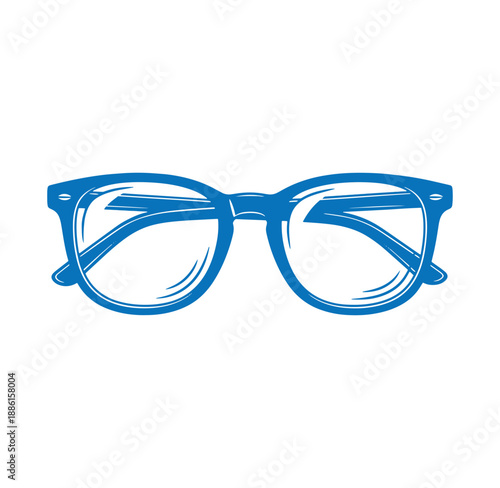 Blue glasses with clear lenses and a simple frame design
