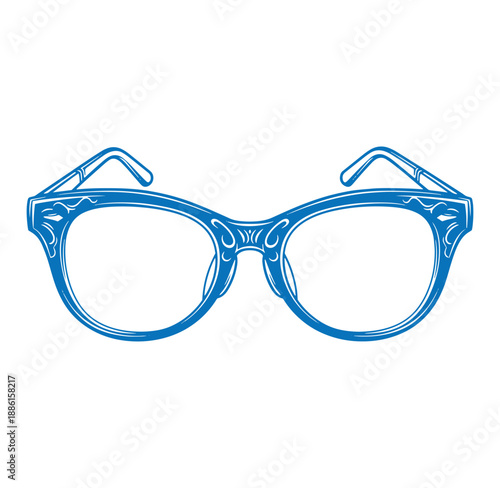 blue glasses with ornate design on white background