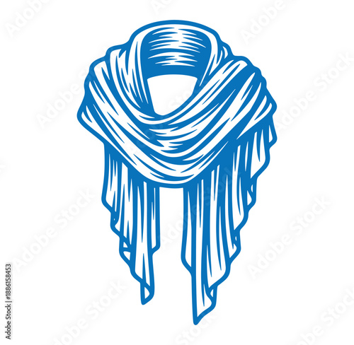 blue illustration of a scarf wrapped around the neck in a stylish way  fashion accessory