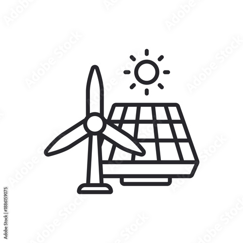 renewable energy icons outline and Flat Style,transparent background