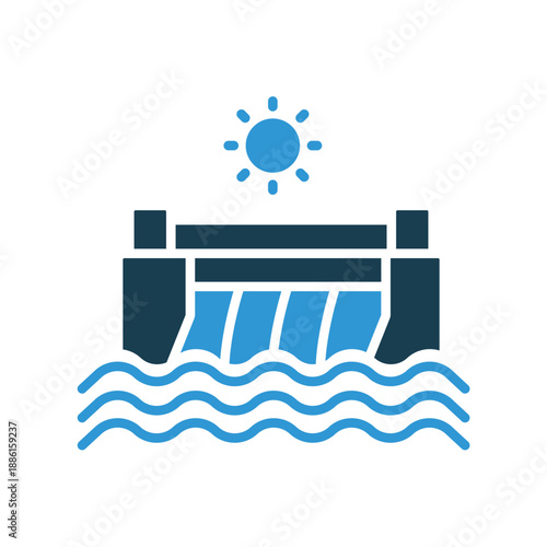 hidropower icons outline and Flat Style,transparent background