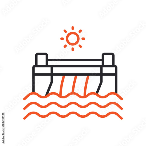 hidropower icons outline and Flat Style,transparent background