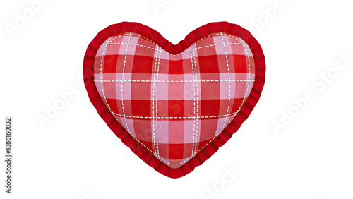 Wallpaper Mural Heart-shaped pillow with red and pink plaid pattern and ruffled red trim Torontodigital.ca