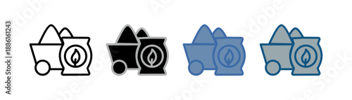 
Organic material icon set multiple style collection with fertilizer and trolley design containing soil