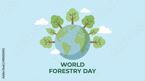 World Forestry Day Illustration with Globe Trees.
