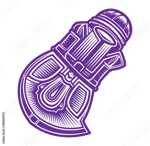 purple illustration of a shield with a pistol on transparent background