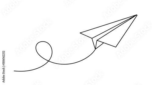 A clean line art paper plane with a looping trail symbolizing creativity and flight, perfect for startup and travel graphics isolated on transparent background.